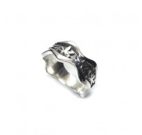 R002283 Handmade Sterling Silver Ring Wave Band Cannabis Genuine Solid Stamped 925